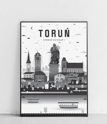 Toruń - Plakat Miasta - czarno-biały 