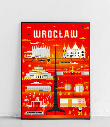 Wrocław - Plakat Miasta - wersja 2 - czerwony 