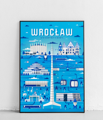 Wrocław - Plakat Miasta - wersja 2 - niebieski