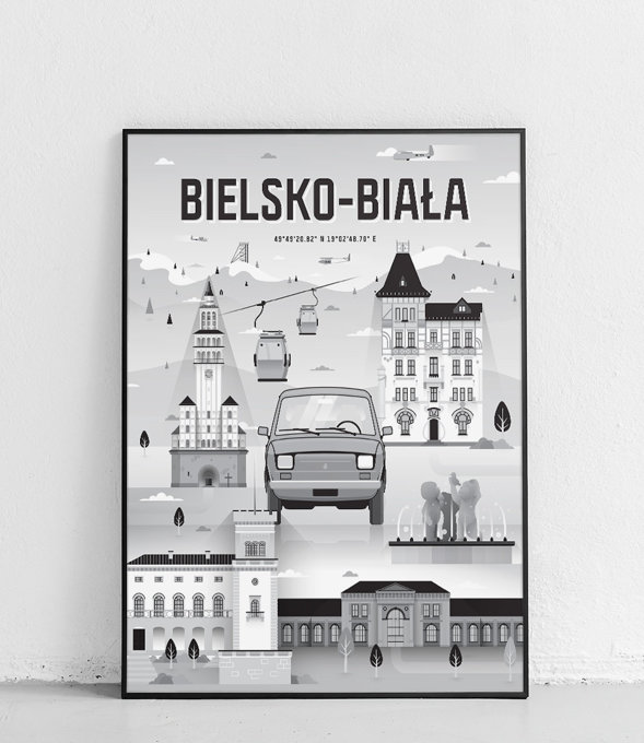 Bielsko Biała - Plakat Miasta - czarno-biały