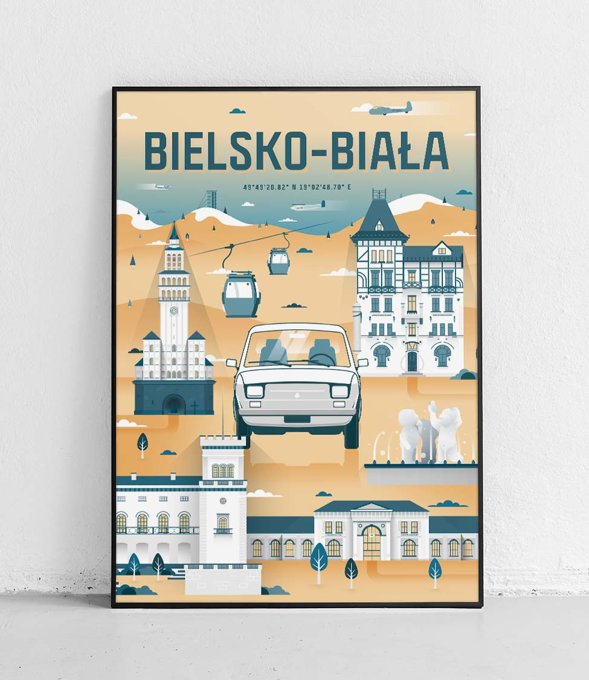 Bielsko Biała - Plakat Miasta - żółto-niebieski