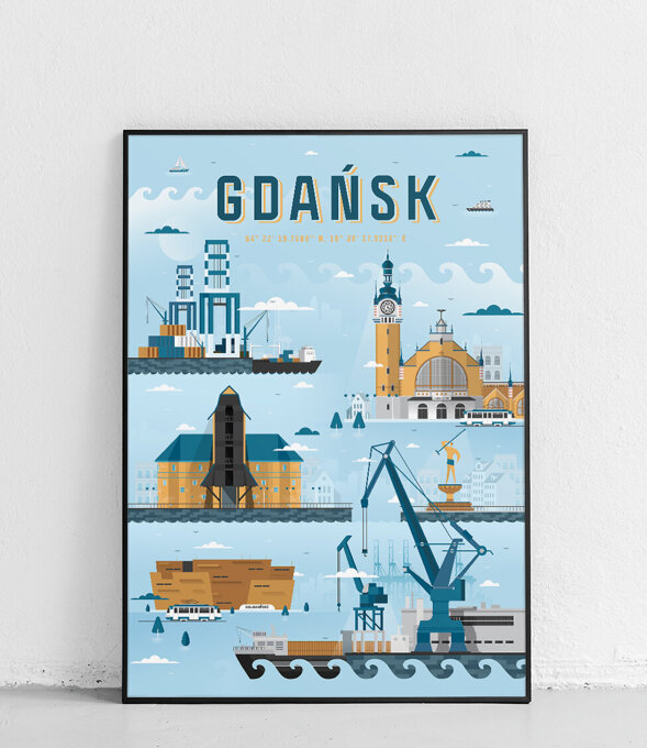 Gdańsk - Plakat Miasta - jasnoniebieski 