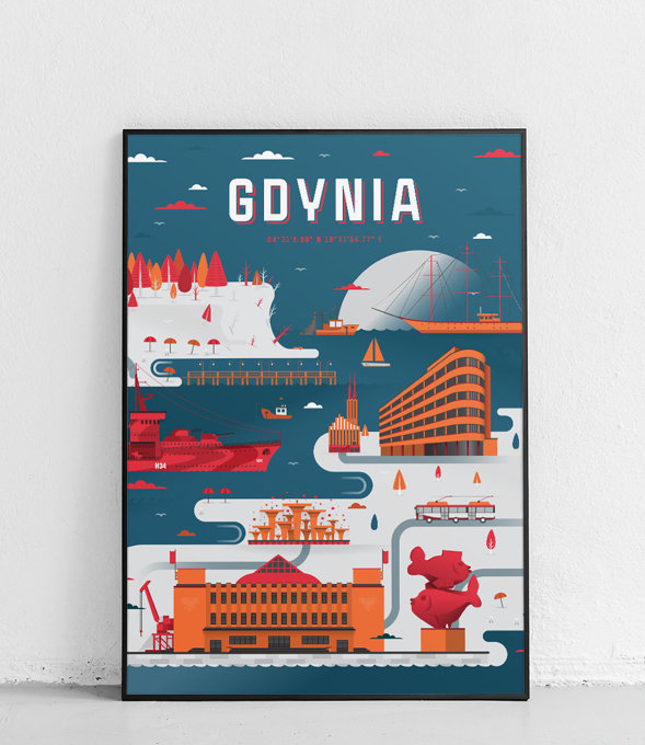 Gdynia - Plakat Miasta - ciemnoniebieski 