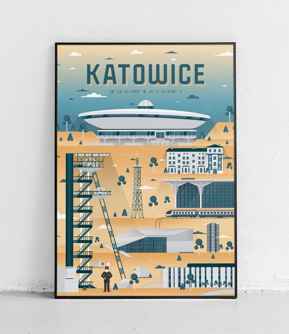 Katowice - Plakat Miasta - żółto-niebieski
