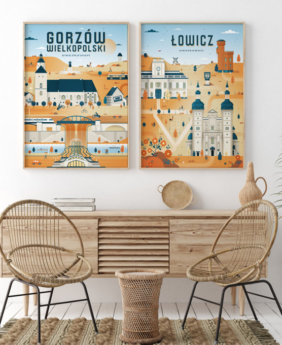 Łowicz - Plakat Miasta - pomarańczowo-niebieski