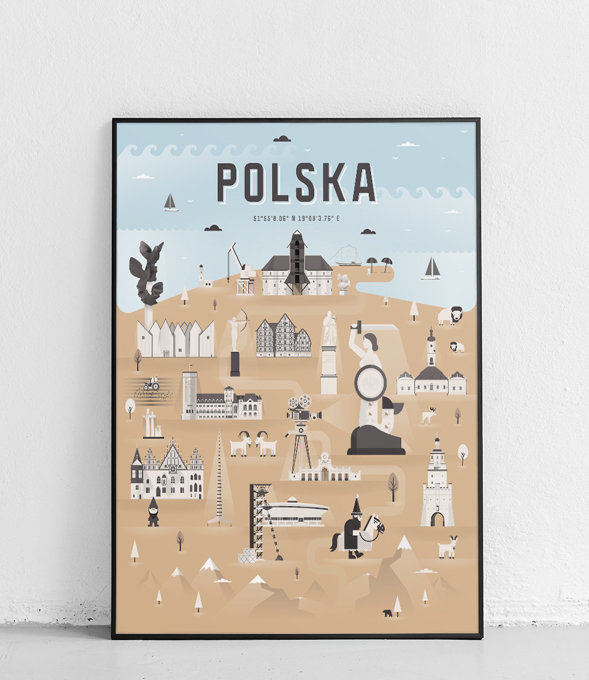 Polska - Plakat Miasta - niebiesko-piaskowy