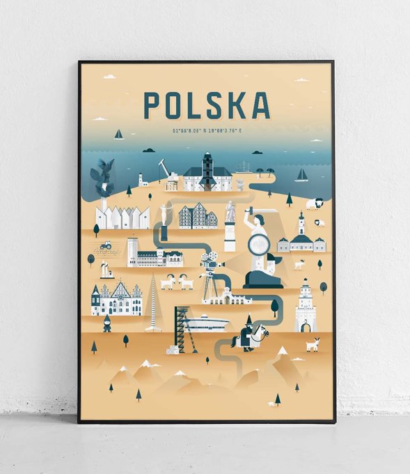 Polska - Plakat Miasta - żółto-niebieski