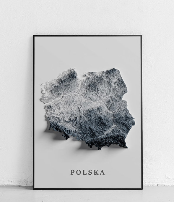 Polska mapa - plakat - szary