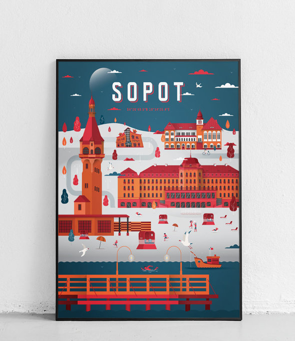 Sopot - Plakat Miasta - ciemnoniebieski