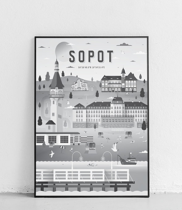 Sopot - Plakat Miasta - czarno-biały 