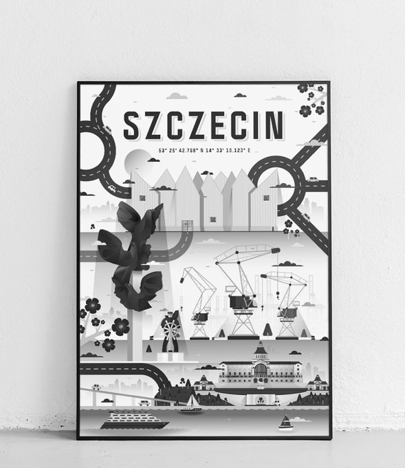 Szczecin - Plakat Miasta - czarno-biały 