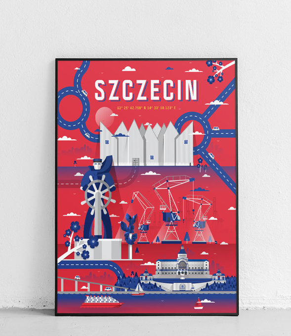Szczecin - Plakat Miasta - wersja 2 - czerwony