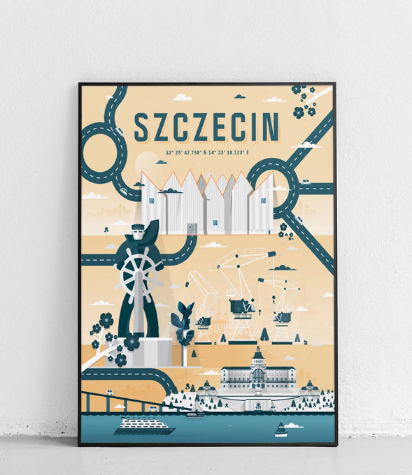 Szczecin - Plakat Miasta - wersja 2 - żółto-niebieska 