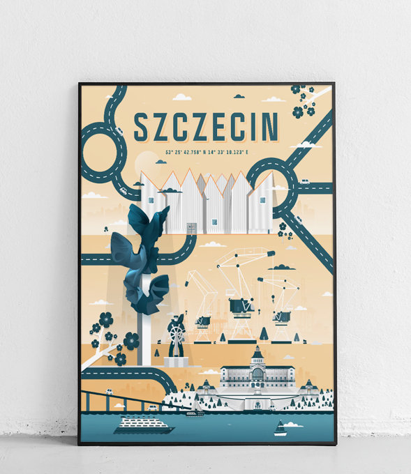 Szczecin - Plakat Miasta - żółto-niebieska