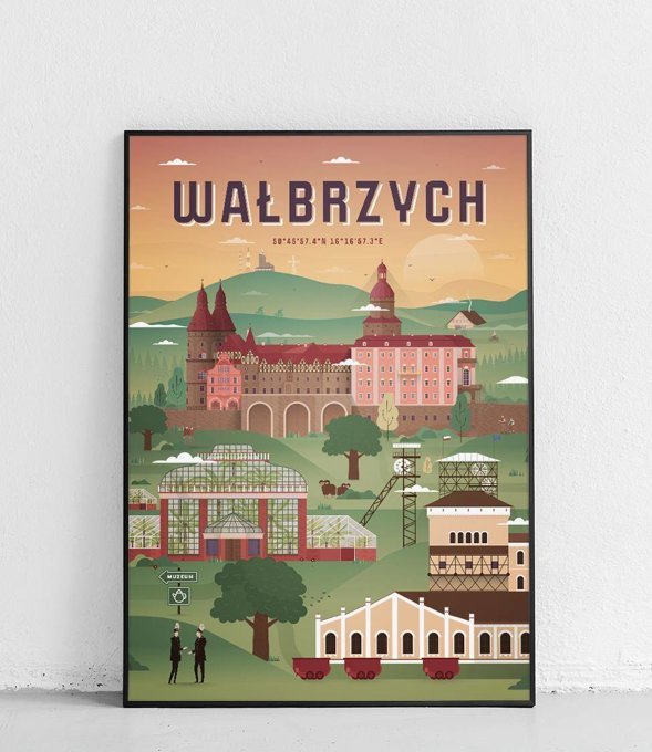 Wałbrzych - Plakat Miasta - brązowo-zielony