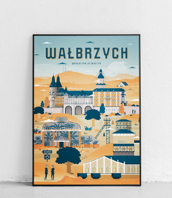Wałbrzych - Plakat Miasta - niebiesko-pomarańczowy 