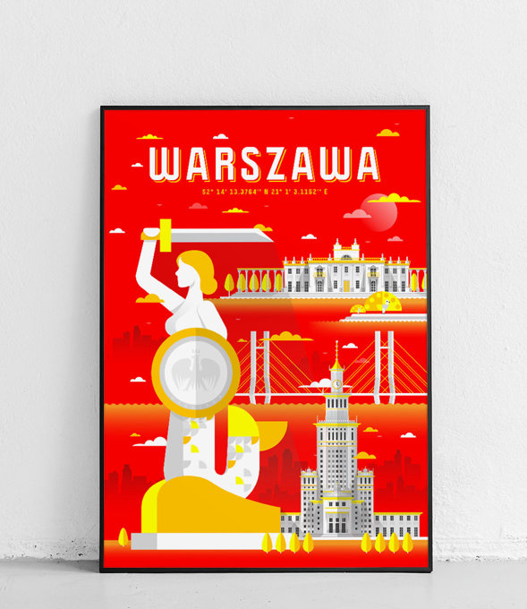 Warszawa - Plakat Miasta - czerwony 