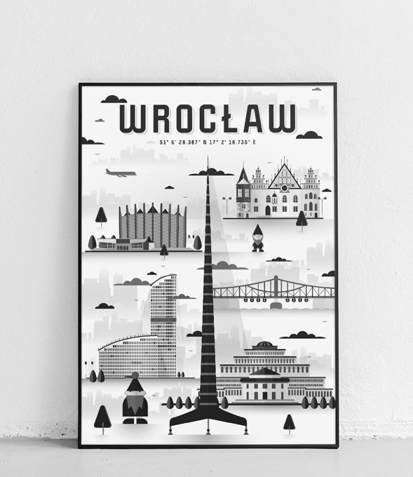 Wrocław - Plakat Miasta - czarno-biały