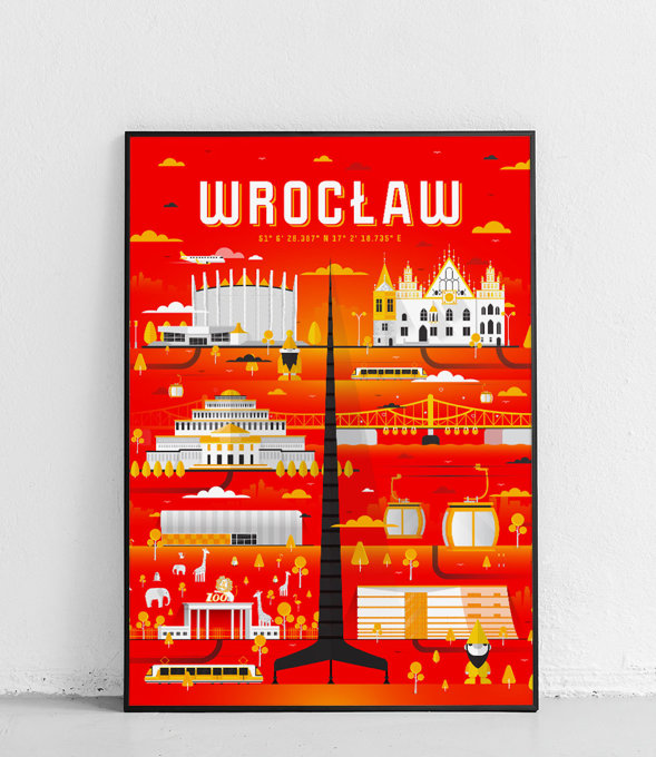 Wrocław - Plakat Miasta - wersja 2 - czerwony 